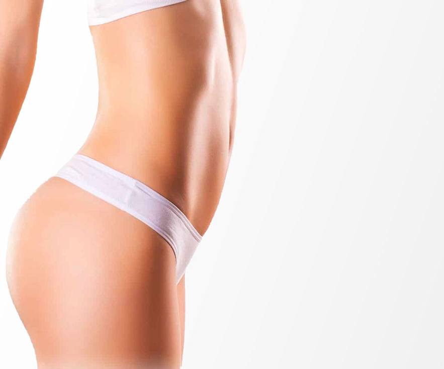 a womans hips waist and buttocks in a white bikini