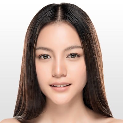 Beatiful Asian Girl with Straight hair and a white Background