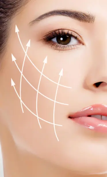 Face Lift. arrow graphics go upwards on a woman's cheek