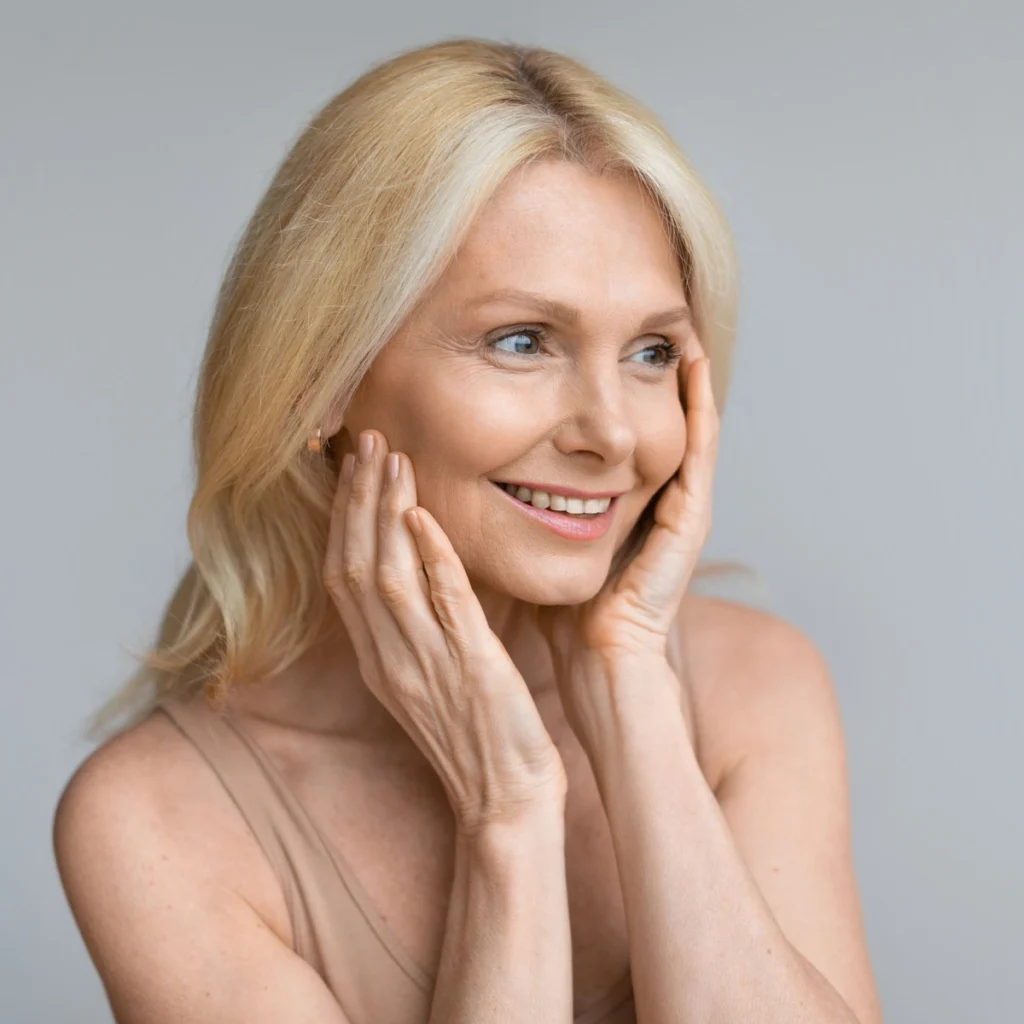 aging upper eyelid surgery - middle-aged female posing